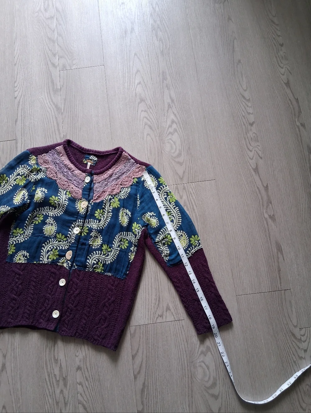 Vintage Free People Mix Media Knit Cardigan Patchwork Lace ASO Marissa Cooper OC